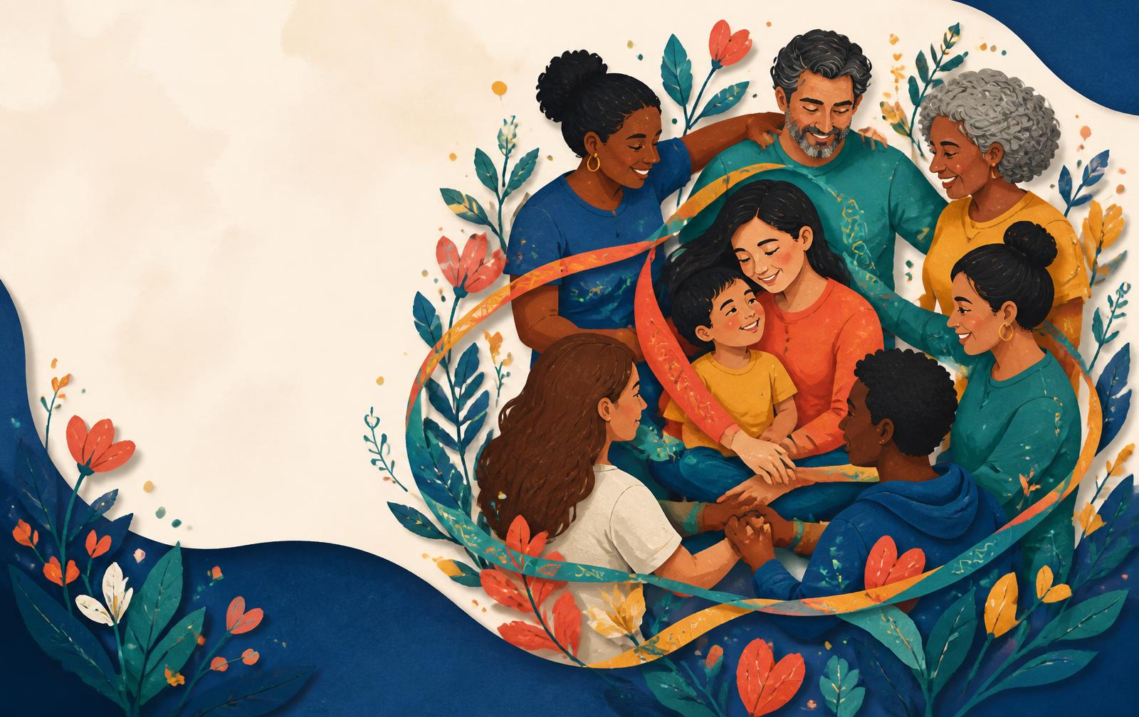 Rede comunitária acolhendo uma criança e sua família